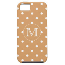 Custom Monogram. Brown Polka Dot Pattern.