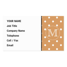 Custom Monogram. Brown Polka Dot Pattern. Business Card