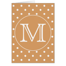 Custom Monogram. Brown Polka Dot Pattern. Greeting Card