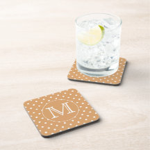 Custom Monogram. Brown Polka Dot Pattern. Coaster