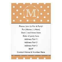 Custom Monogram. Brown Polka Dot Pattern. Invitations