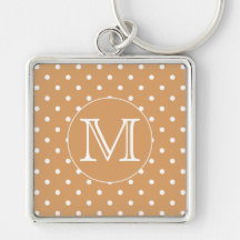Custom Monogram. Brown Polka Dot Pattern. Key Chain