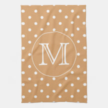 Custom Monogram. Brown Polka Dot Pattern. Kitchen Towel