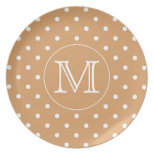 Custom Monogram. Brown Polka Dot Pattern. Plates