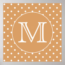 Custom Monogram. Brown Polka Dot Pattern. Print