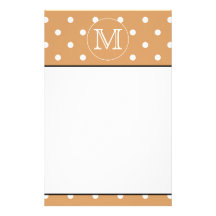Custom Monogram. Brown Polka Dot Pattern. Customised Stationery