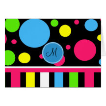 Custom Monogram Initial Neon Stripes Polka Dots Card