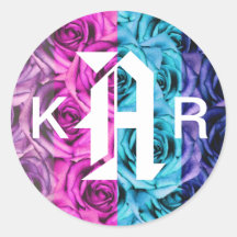 Custom Monogram Letter A Roses Multi Colour Sticke Round Sticker