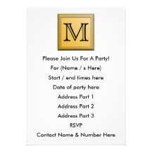 Custom Monogram Picture, nonmetallic gold colours. Personalised Invitation