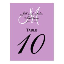 Custom Monogram Wedding Table Number Purple Postcards