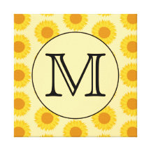 Custom Monogram, with Yellow Sunflowers. Stretched Canvas Prints