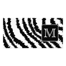 Custom Monogram, Zebra Pattern Animal Print. Picture Card