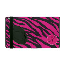 Custom Monogrammed Initial Hot Pink Black Zebra