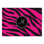 Custom Monogrammed Initial Hot Pink Black Zebra Greeting Card