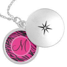 Custom Monogrammed Initial Hot Pink Black Zebra Necklaces
