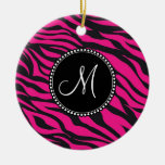 Custom Monogrammed Initial Hot Pink Black Zebra Ornament