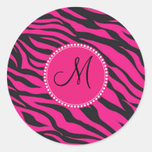 Custom Monogrammed Initial Hot Pink Black Zebra Stickers