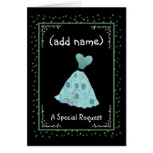 CUSTOM NAME - Bridesmaid TURQUOISE Flowered Dress Cards