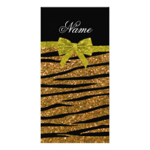 Custom name gold glitter zebra stripes name personalized photo card