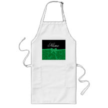 Custom name green swirls glitter bow aprons