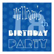 Custom Name Modern Teen's 18th Birthday Blue Custom Announcement