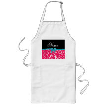 Custom name pink swirls turquoise glitter bow apron