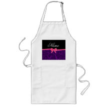 Custom name purple swirls pink glitter bow apron
