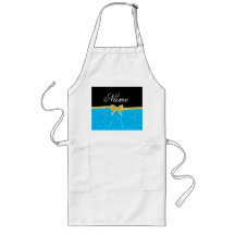 Custom name sky blue swirls gold glitter bow apron