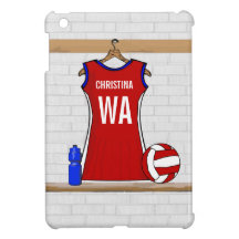 Custom Netball Uniform Red with Blue and White