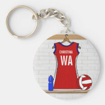 Custom Netball Uniform Red with Blue and White Key Chain