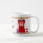 Custom Netball Uniform Red with Blue and White Coffee Mugs