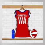 Custom Netball Uniform Red with Blue and White Posters