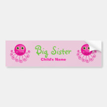 Custom Octopus Big Sister Child's Name Bumper Sticker