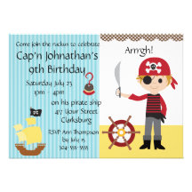 Custom Pirate Boy Birthday Party Personalized Invitations