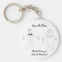 Custom Save the Date Keychain- Cartoon Couple