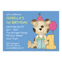Customisable 1st Birthday Puppy Dog Custom Invite