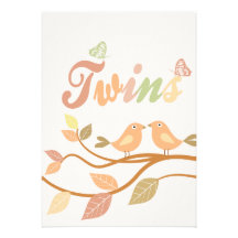 Customisable bird leaves twins card personalised invitation