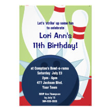 Customisable Bowling Birthday Party Custom Announcements