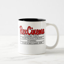 Customisable Cinema Sign Mug with your text.