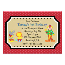 Customisable Circus Birthday Party Custom Invitations