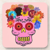 Customisable Floral Sugar Skull Drink Coasters