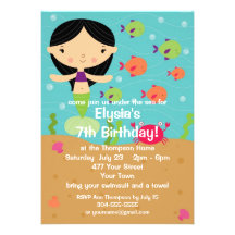 Customisable Little Girl Mermaid Birthday Party Personalised Invites