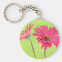 Customisable Pink Gerber Daisies on Green Key Chains