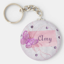Customisable Pretty Pink Butterfly Design Keychain