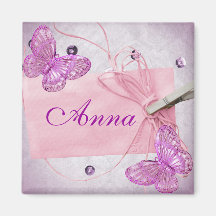 Customisable Pretty Pink Butterfly Design Fridge Magnets