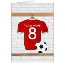 Customisable Soccer Shirt (red) Birthday card