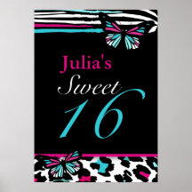 Customisable Sweet 16 Animal Print Butterfly Poste