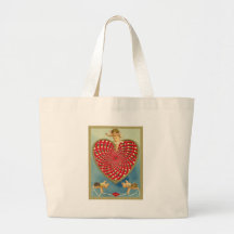 Customisable Vintage Woven Heart and Cherubs Tote Bags