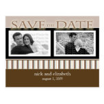 Customise Brown Save the Date Stripes Postcard