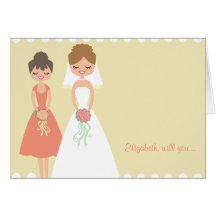 Customised Coral-Cream Be My Bridesmaid Cards